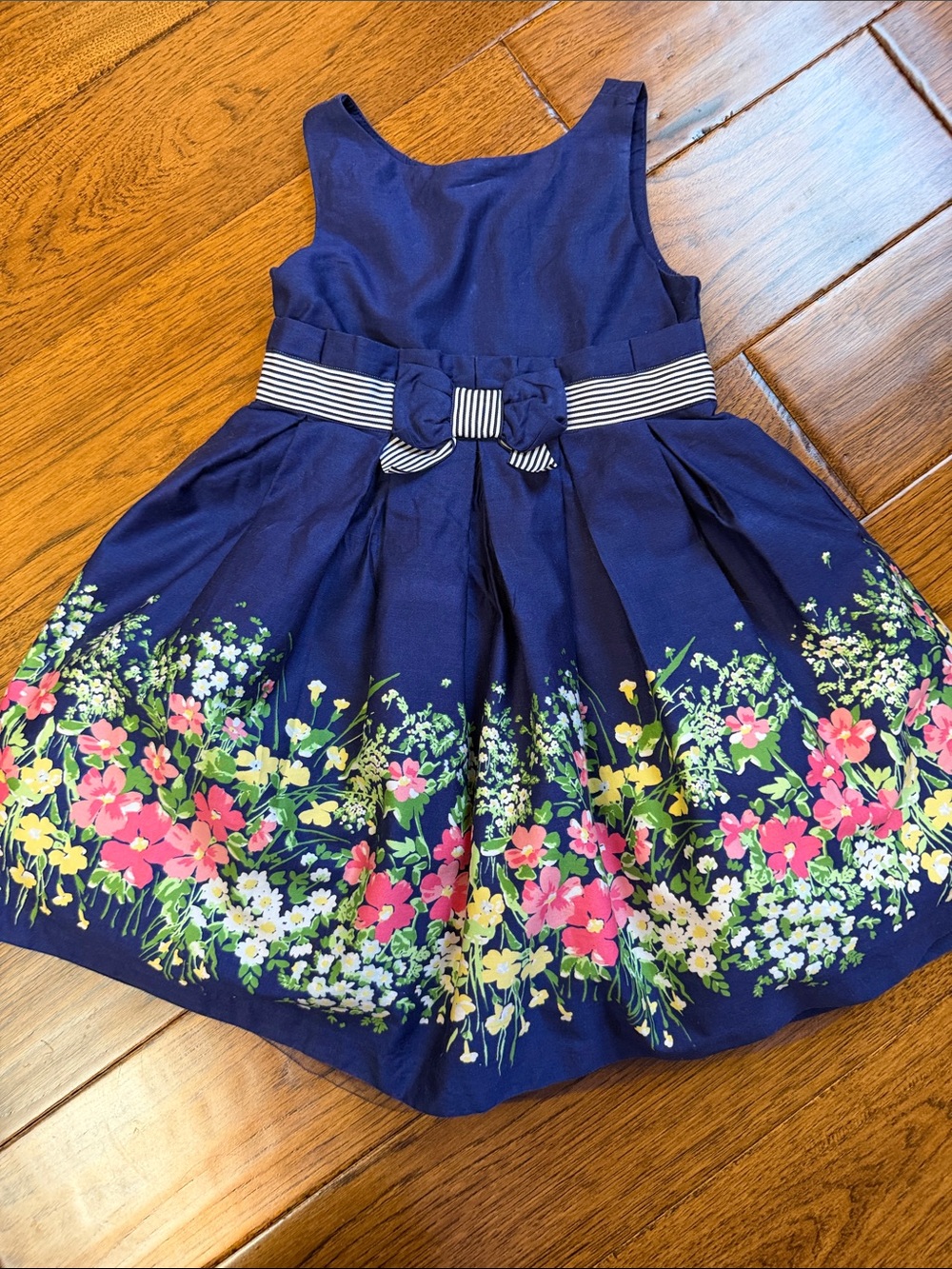 Navy Floral Bow Waist Girls Dress